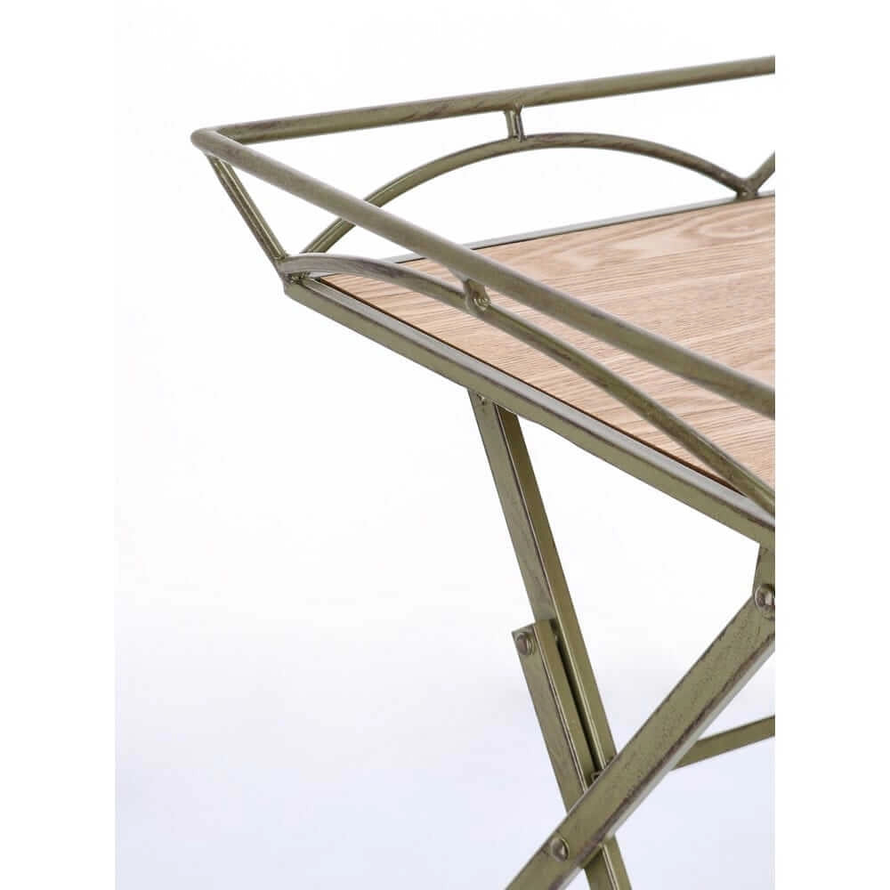 Set di 2 tavolini pieghevoli in metallo bianco e MDF effetto legno - NAO