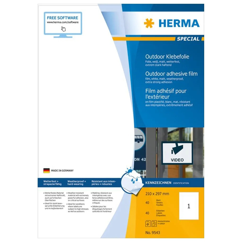 HERMA Etichette Impermeabili per Esterno A4 210x297mm 40 Fogli Bianchi 443782