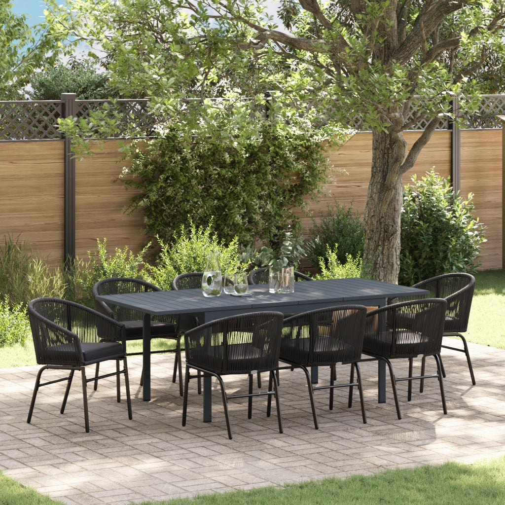 Set da pranzo per il giardino  10 pezzi con cuscini in rattan nero polipropilene