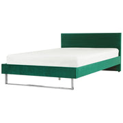 Letto Imbottito Velluto Verde Super King Size 180 x 200 cm Testiera Verde Gamba Argento Glam