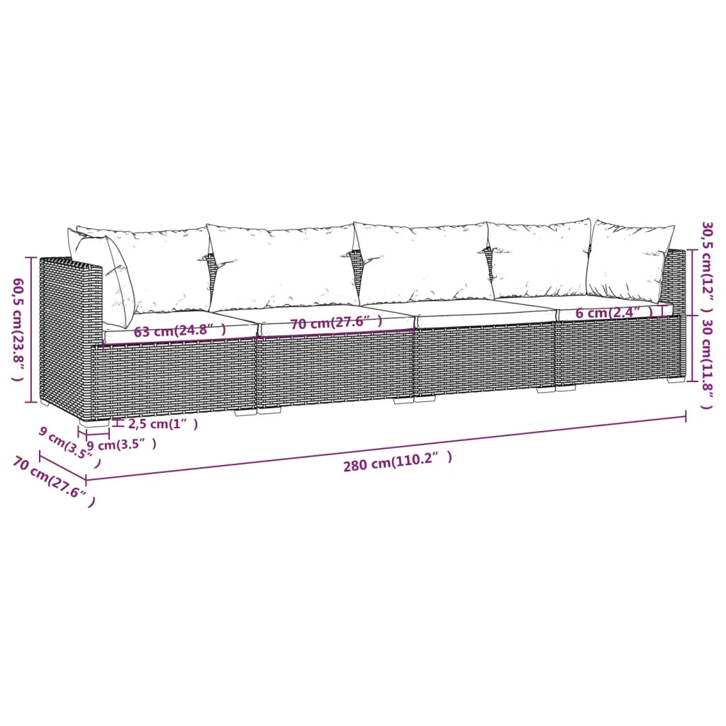 Set Divani da Giardino 4 pz con Cuscini in Polyrattan Marrone 3101428