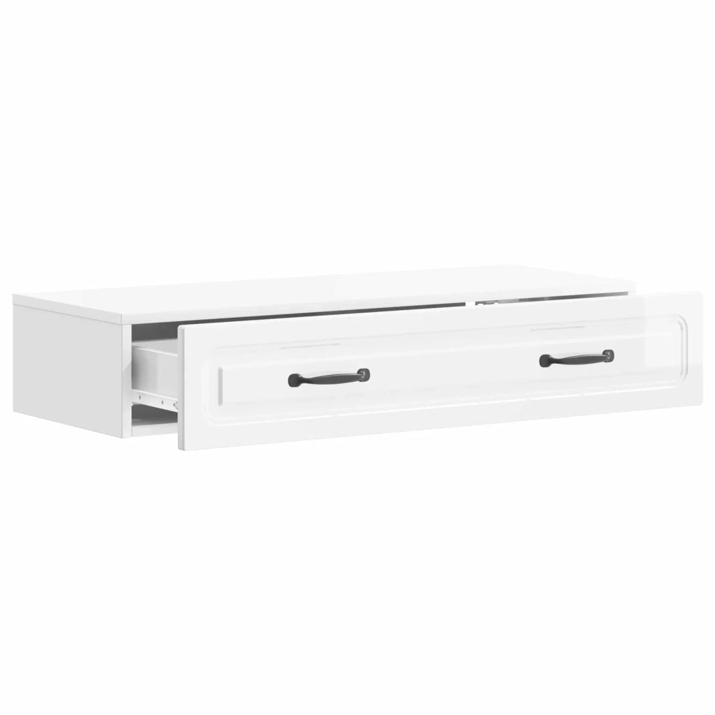 Tavolino da Parete Laterale Bianco Lucido 87,5 x 34,5 x 17 cm 899349