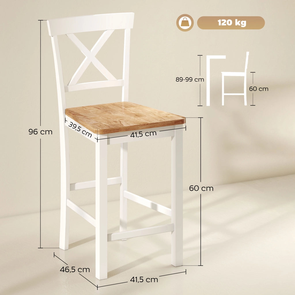 Set 2 Sedie da Bar con Schienale e Poggiapiedi ¨C Zephmum ¨C Legno Hevea Colore E+Beige