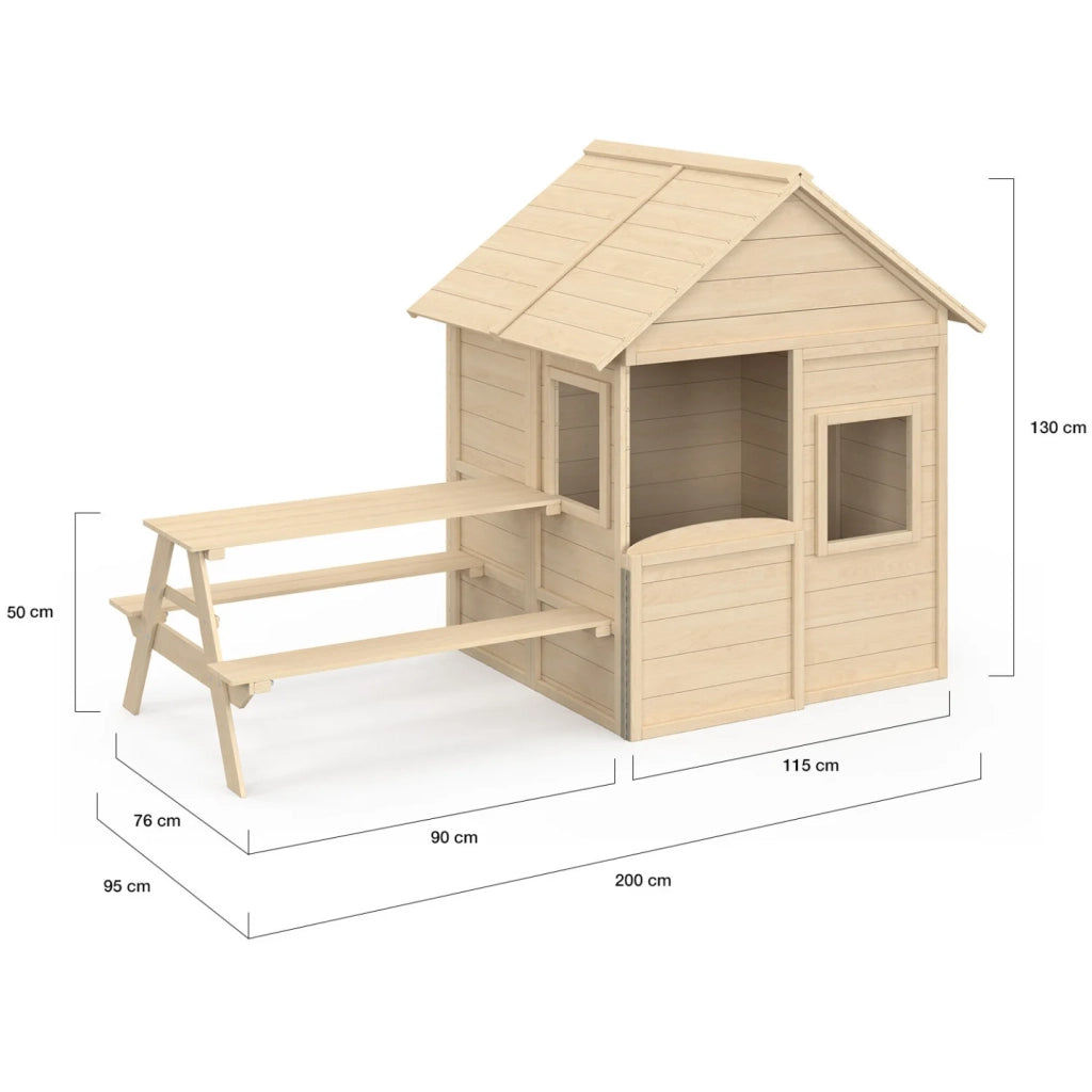 IDMarket - Casetta in legno per bambini ODYSSEY, casetta da esterno con tavolo da picnic incorporato