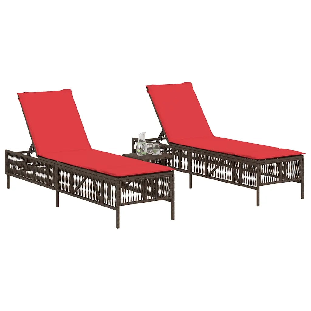 Lettini prendisole 2 pz con Tavolino in Polyrattan Marrone 4002753