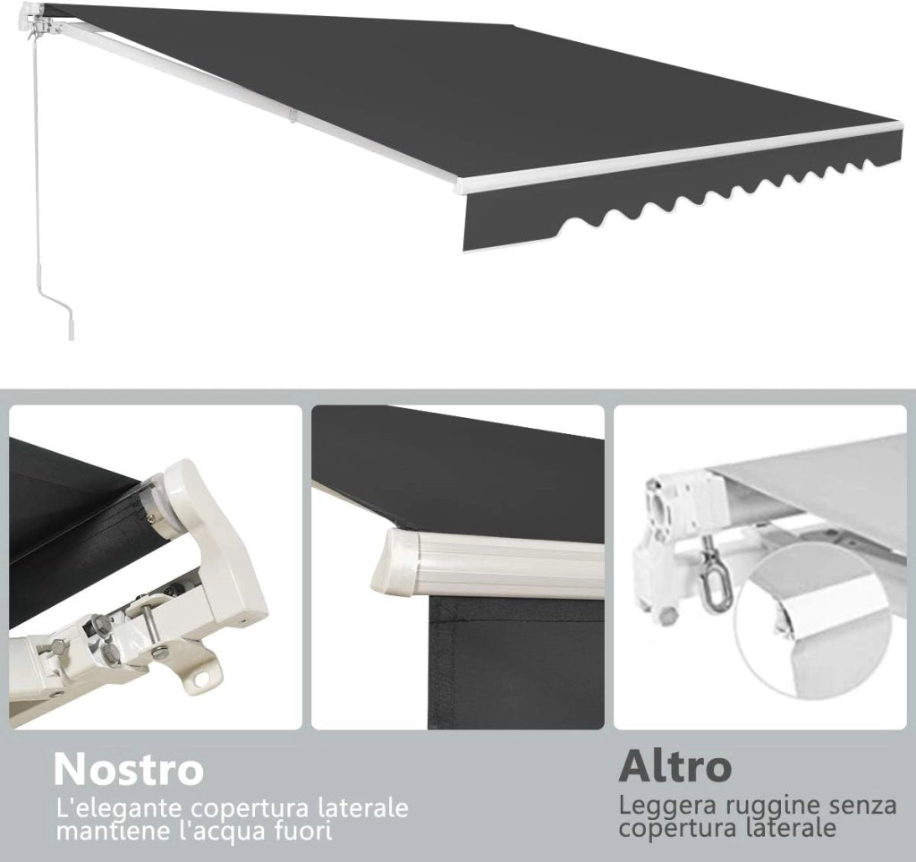 Tenda da Sole per Esterno, Tenda da Sole a Bracci Estensibili con Telaio in Alluminio, Tettuccio Resistente al Sole e Impermeabile e Manovella (4 x 2,5 M, Grigio)
