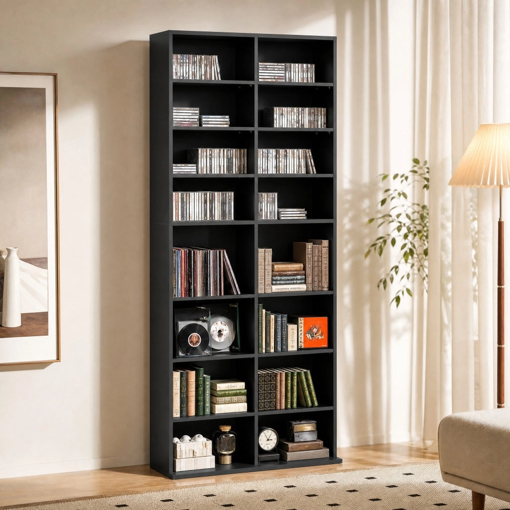 Scaffale per CD 78.5x24x175 cm con 14 ripiani regolabili in legno nero