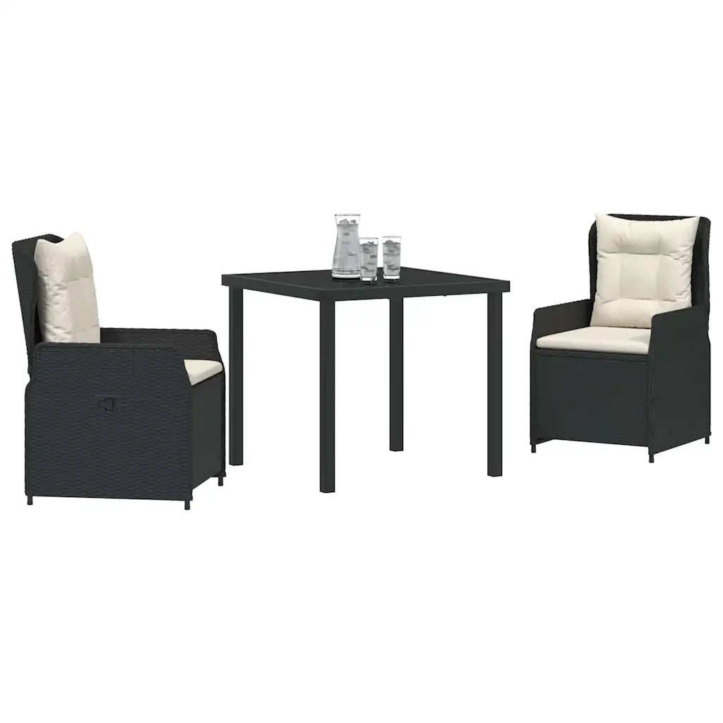 Set da Pranzo per Giardino 3 pcs Nero polyrattan 3380939