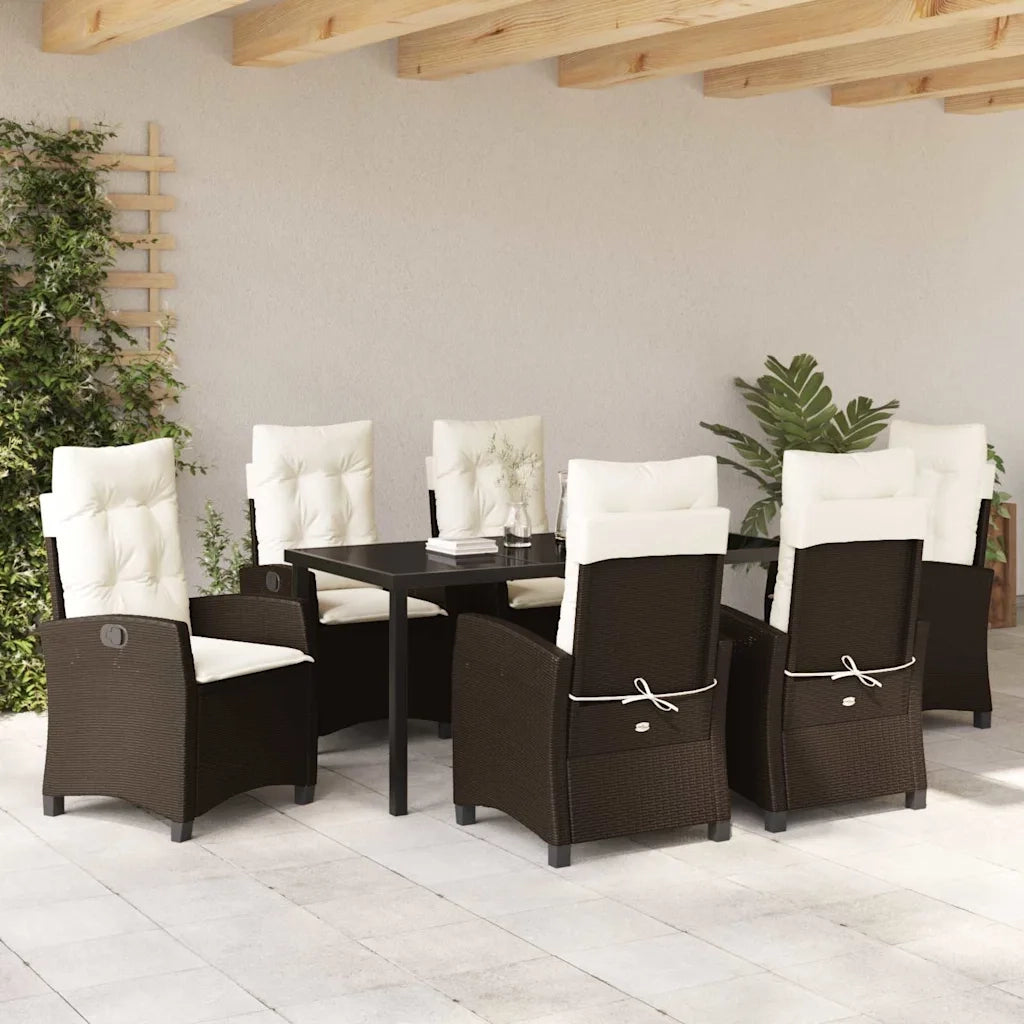 Set da Pranzo per Giardino con cuscino 7 pcs Marrone polyrattan 3380383