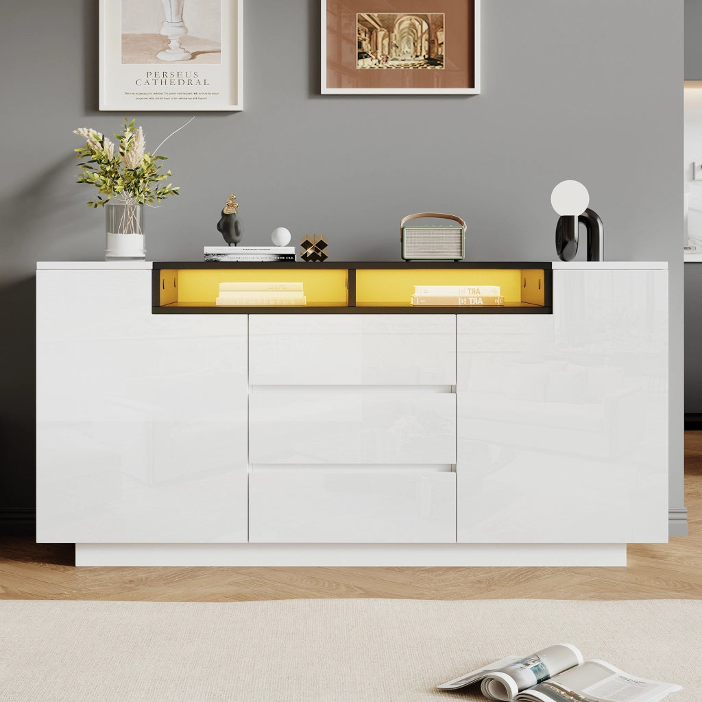 Sideboard soggiorno 140x40x68 cm bianco e nero con LED