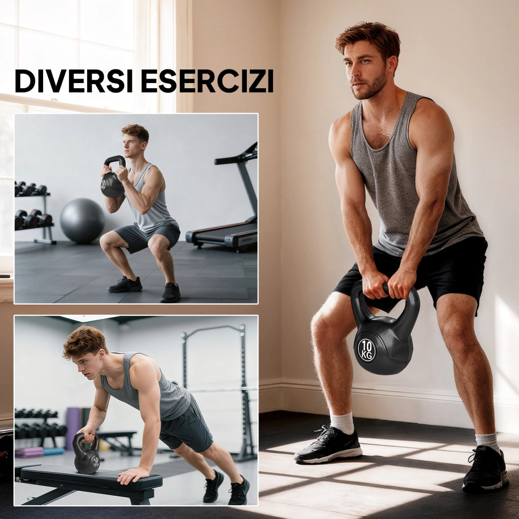 Kettlebell 10 kg per Allenamento ¨C zephmum ¨C Nero, Base Piatta, 25x19x28 cm