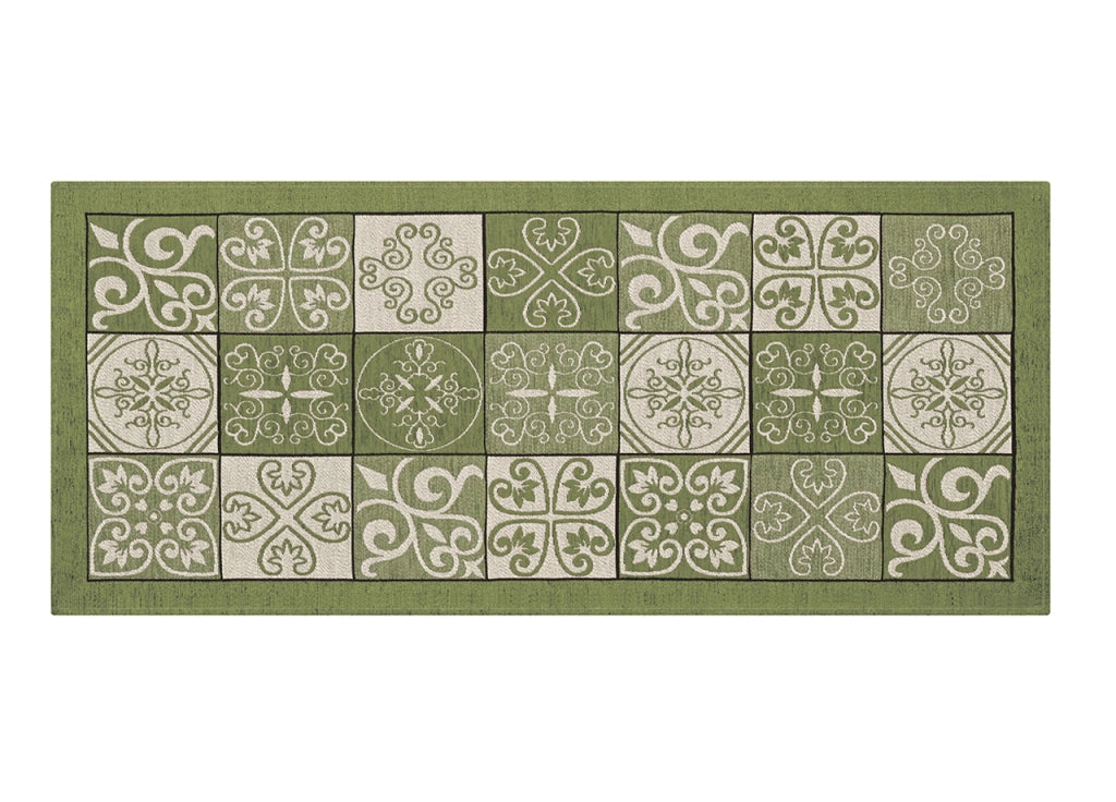 Tappeto Passatoia Runner Cucina Antiscivolo Lavabile Disegno Maiolica Suardi - 55x80 - Verde