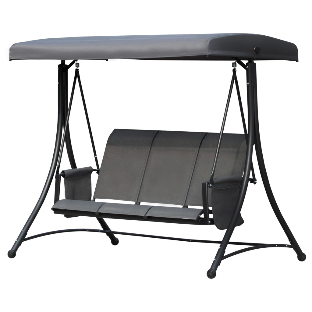 Dondolo 3 Posti da Giardino con Tettuccio Regolabile e Tasche ¨C zephmum ¨C Grigio Scuro 196x128x172cm