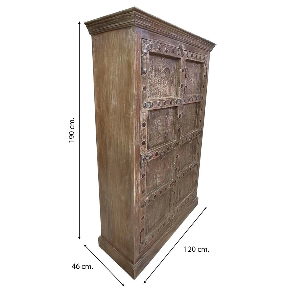 Armadio in legno con finitura artigianale marrone, 120x46x170h cm
