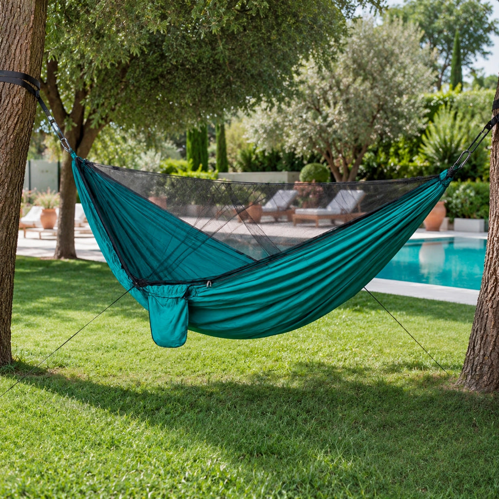 Amaca Outdoor Con Zanzariera Integrata E Cinghie Di Fissaggio In Nylon 210T Resistente Per Campeggio Trekking E Viaggi 290 x 140 Cm Verde