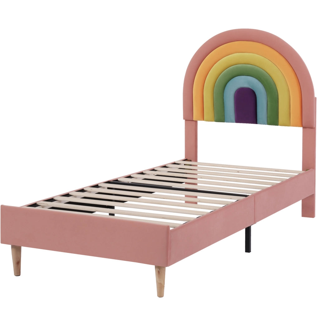 Letto imbottito 90x200 cm; testiera regolabile; velluto rosa (Senza materasso)