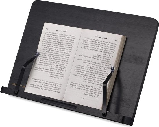 Supporto per libri in legno e tablet con chiusura a pagine regolabile - 34 x 24 cm - in bambù - per libri di cucina e tablet e lettore elettronico