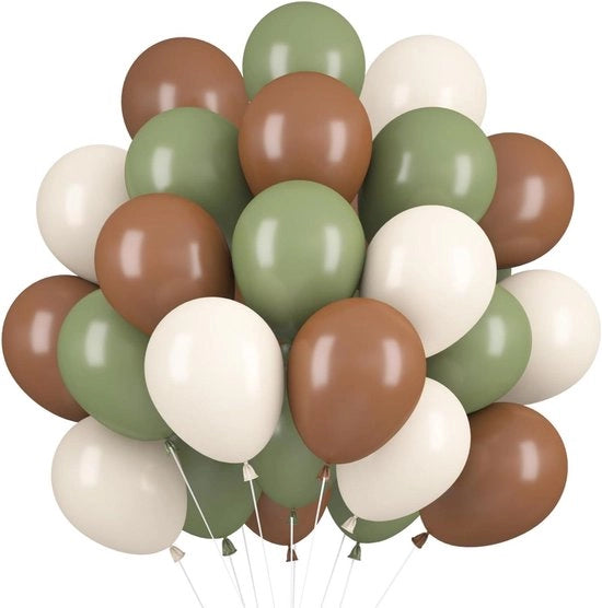 Balloonata Plus - 60 pezzi di palloncini verde beige marrone palloncini all'elio 30 cm per matrimonio compleanno festa safari