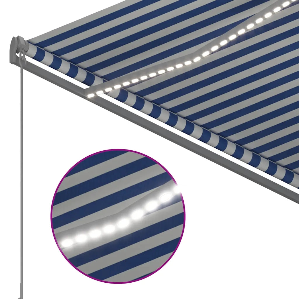 Tenda da Sole Retrattile Manuale con LED 300x250cm Blu e Bianco 3068861