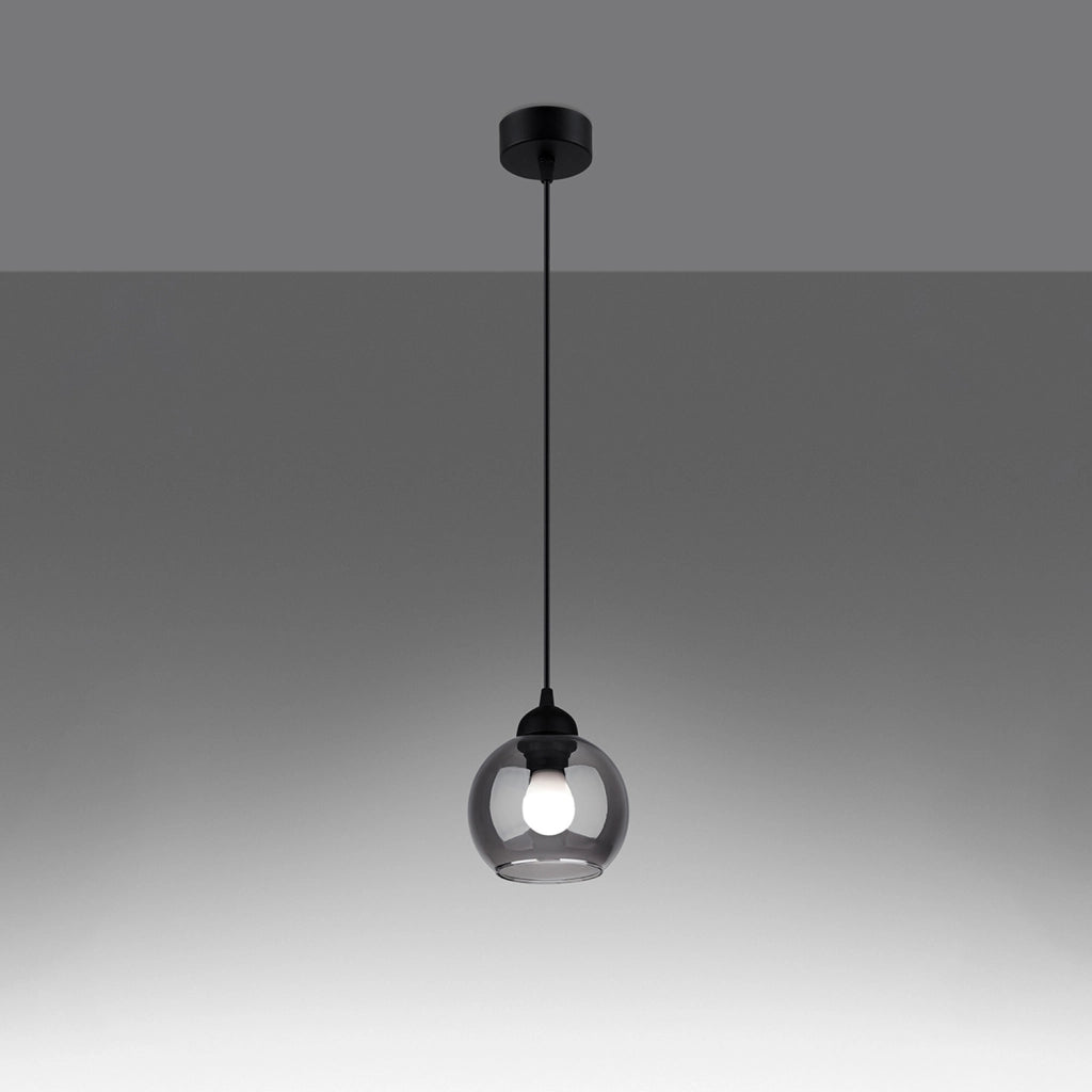 Pure Lume Rovano lampada sospensione nera sfera fumé E27
