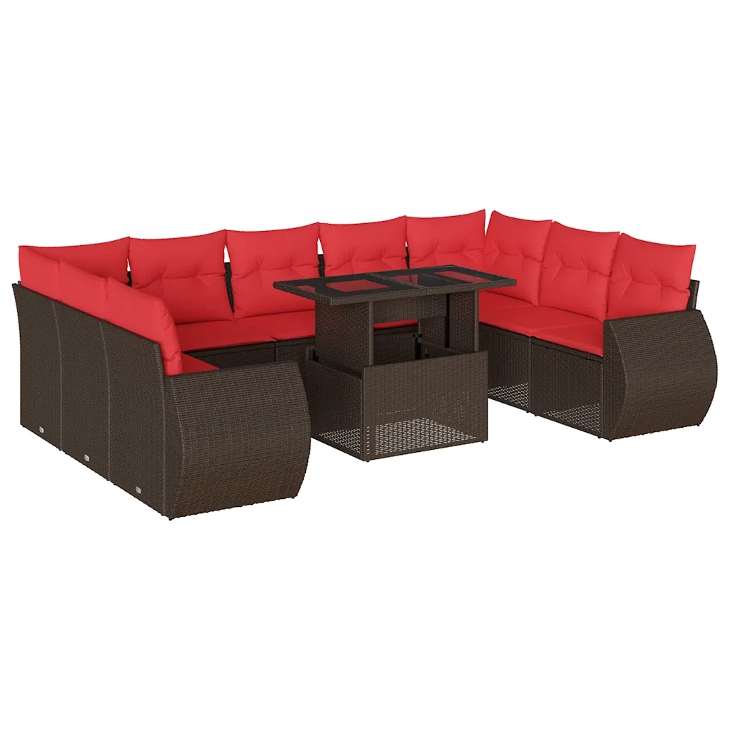 Set Divani da Giardino 10 pz con Cuscini Marrone in Polyrattan 3268744
