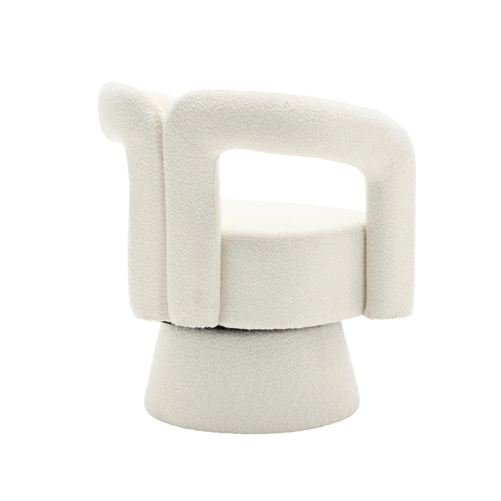 Poltrona Girevole 360° con Braccioli Arrotondati e Seduta Imbottita; in Boucle Beige 67 × 55 × 74 cm
