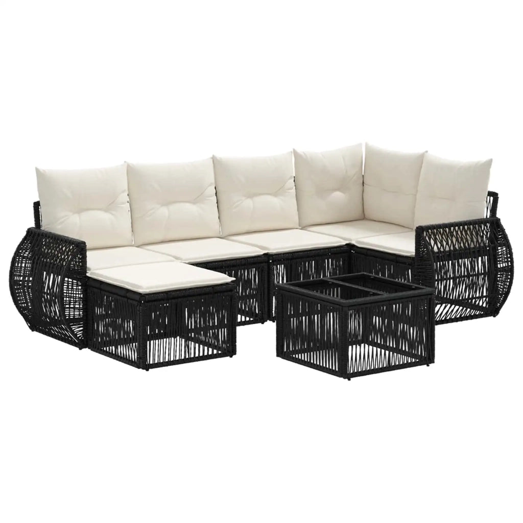 Set Divano da Giardino 7 pcs Nero e Bianco Crema polyrattan 3435487