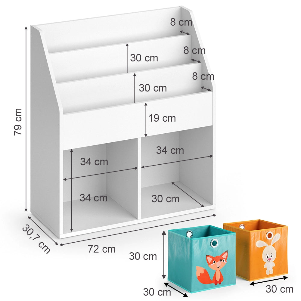 Vicco Libreria bambini Bianco 30.7 x 79 cm con 2 scatole pieghevoli opt.1