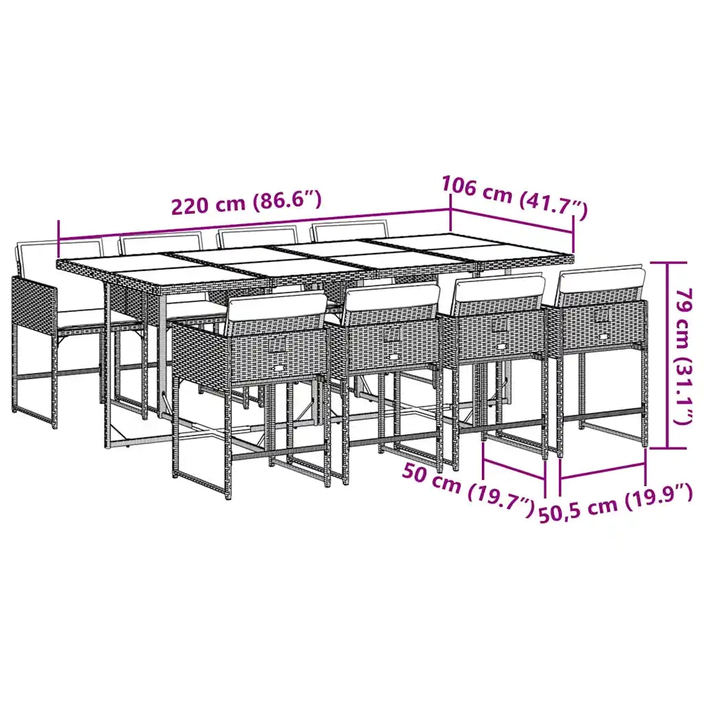 Set Pranzo da Giardino 9pz con Cuscini Grigio Chiaro Polyrattan 3211283