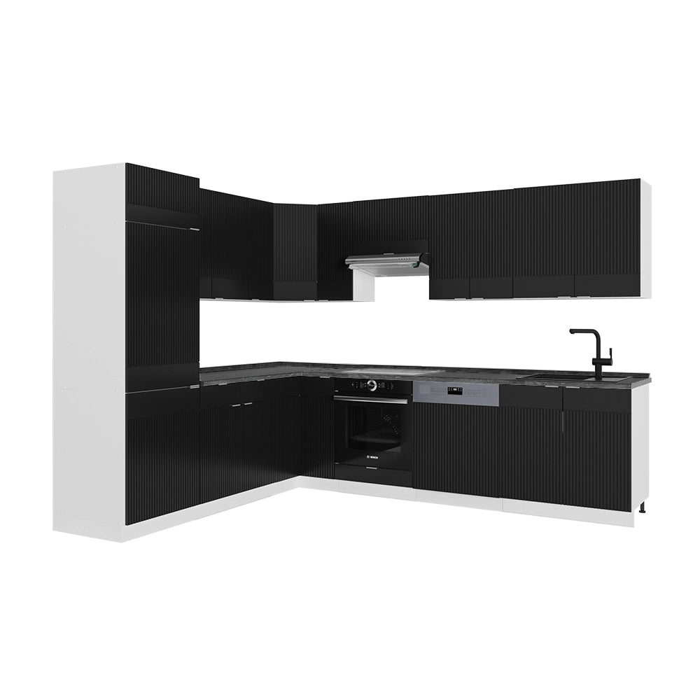 Cucina angolare completa Fame-Line Nero rigato/Bianco 287 x 60 cm, PL Antracite Vicco
