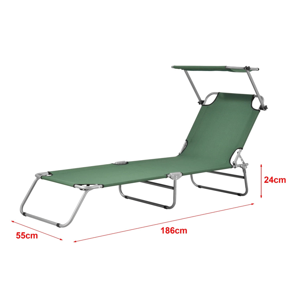 Lettino prendisole con parasole basculante acciaio poliestere argento opaco verde scuro 03_0006409