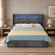 Letto imbottito LED con testiera regolabile 140x200 cm grigio