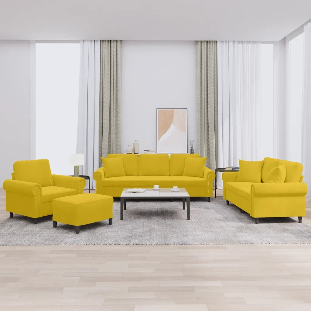 Set di Divani 4 pz con Cuscini Giallo in Velluto 3202206