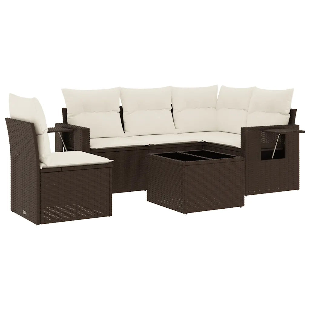 Set Divano da Giardino 6 pz con Cuscini Marrone in Polyrattan