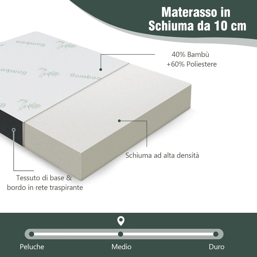 Materasso Pieghevole Ospiti, Materasso da Campeggio Pieghevole in Schiuma con Rivestimento in Fibra di Bambù, Lettino per Ospiti, 193 x 80 x 10 cm
