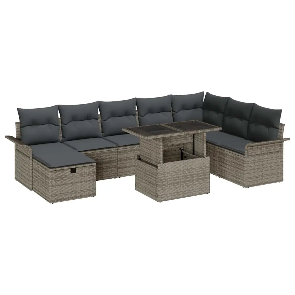 Set Divano da Giardino con cuscino 9 pcs Grigio Poly Rattan