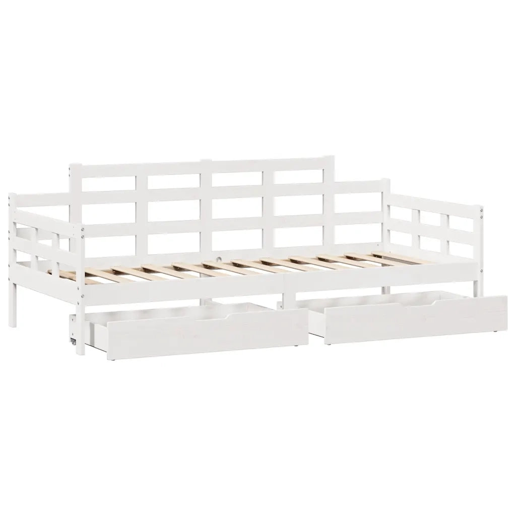 Letto singolo | Letto per adulti | Dormeuse con Cassetti Bianca 80x200 cm Legno Massello di Pino