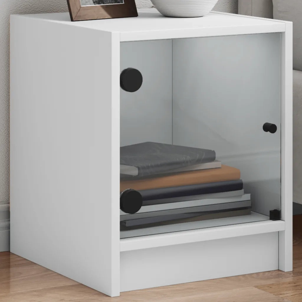 Comodini con Ante in Vetro 2pz-Set di 2 Tavolino da notte Bianco 35x37x42 cm