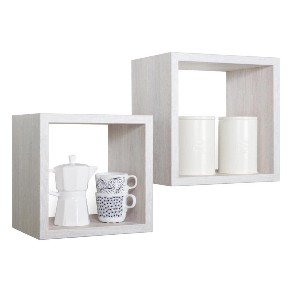 Set di 2 Mensole da Muro Modello Q-BIS MAXI, Cubi Arredo, Mensole Cubo, Cubi da Parete. Misure 35x35 p23.7 cm e 31x31 p23.7 cm. Finitura ROV. SBIANCATO - MADE IN ITALY