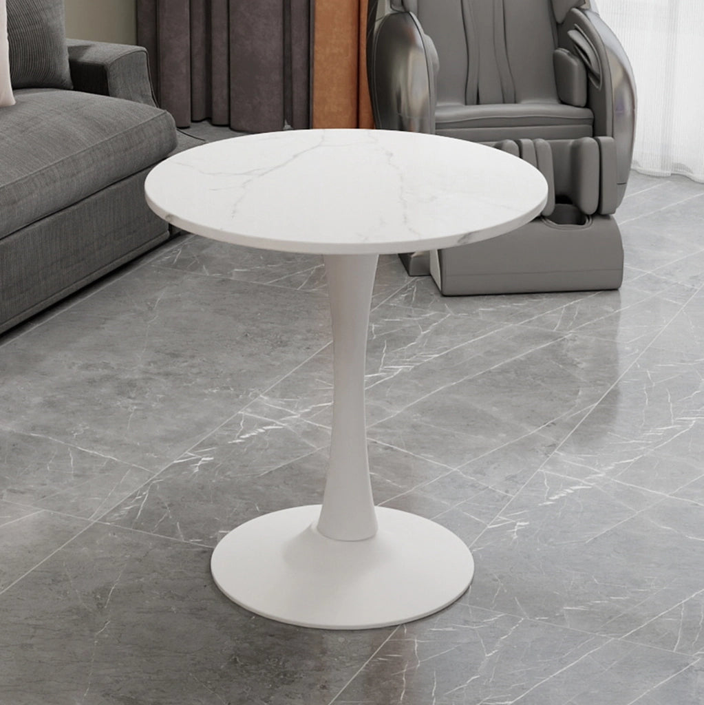 Tavolino rotondo moderno in marmo artificiale bianco