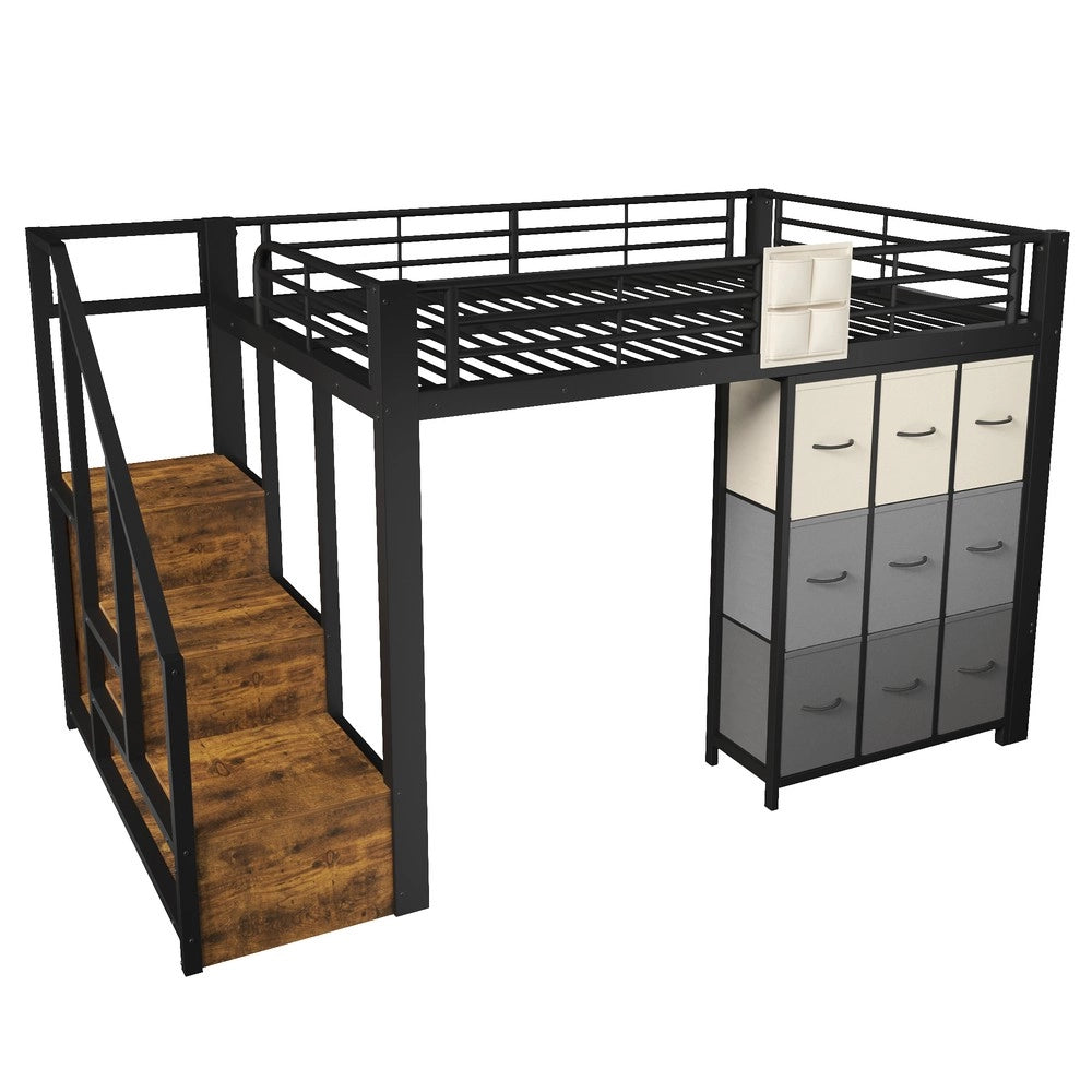 Letto a Soppalco con Cassetti e Scala ¨C Xylo ¨C Metallo Nero 140x200