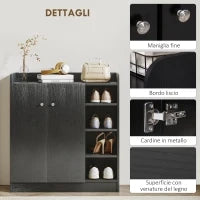 Armadio Scarpiera Salvaspazio Regolabile, Scarpiera Moderna in Legno per 12 Paia di Scarpe con 4 Ripiani Aperti, 83x30x90 cm, Nero
