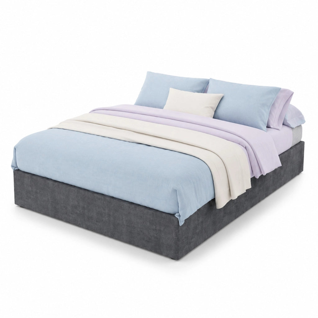 Letto imbottito 140 x 200 cm con contenitore a sollevamento pneumatico; grigio