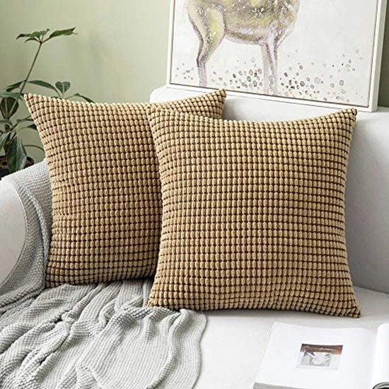 Set di 2 coprifuoco Corduroy Decorativi per cuscini e divano Coprifuoco decorativo morbido per soggiorno e camera da letto 50x50 cm, 20x20 pollici Marrone