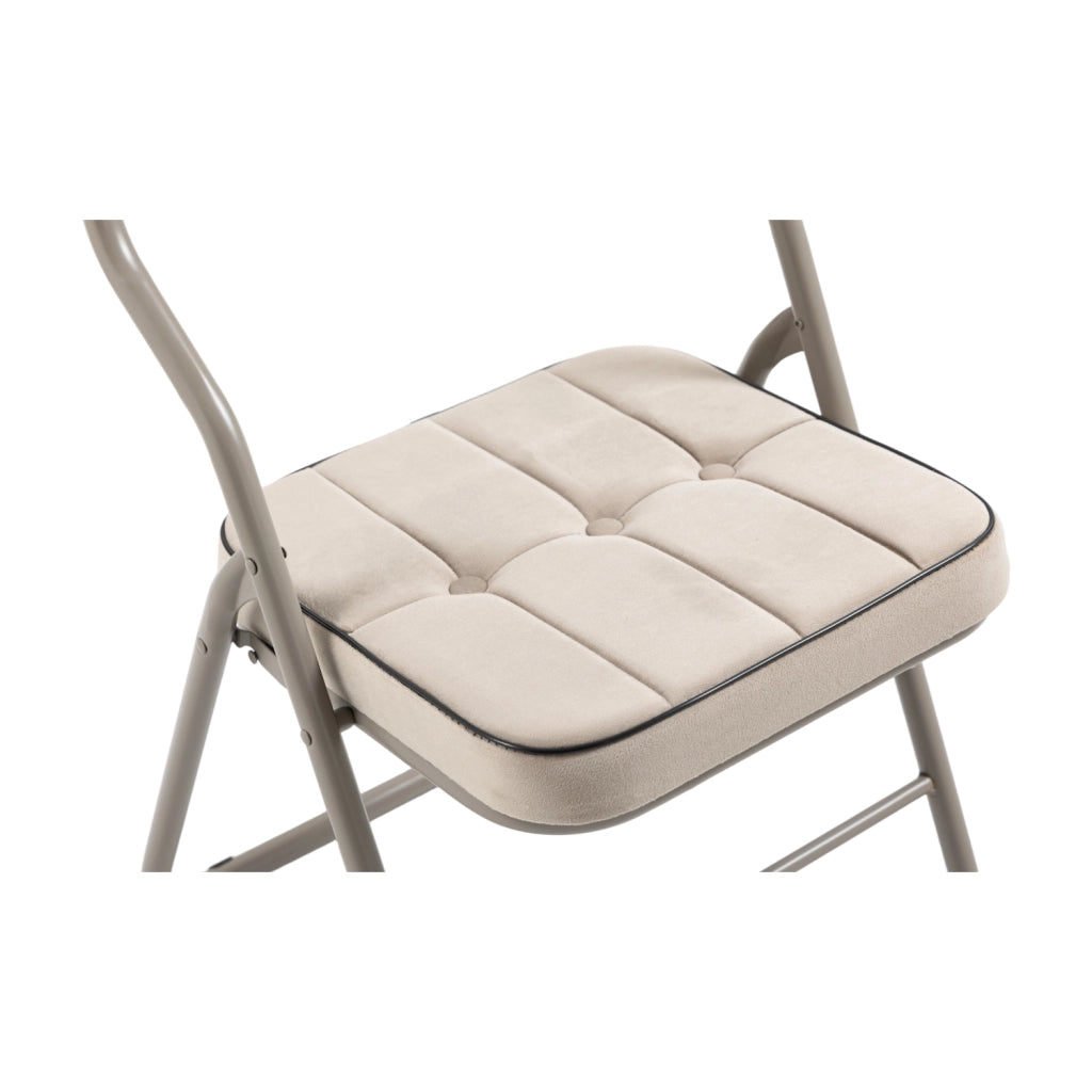 Set di 2 sedie pieghevoli imbottite in velluto; struttura in acciaio; khaki