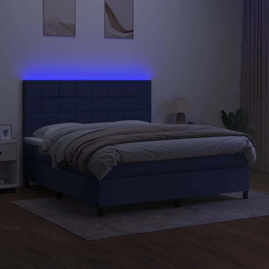 Letto a Molle con Materasso e LED Blu 160x200 cm in Tessuto cod mxl 34765