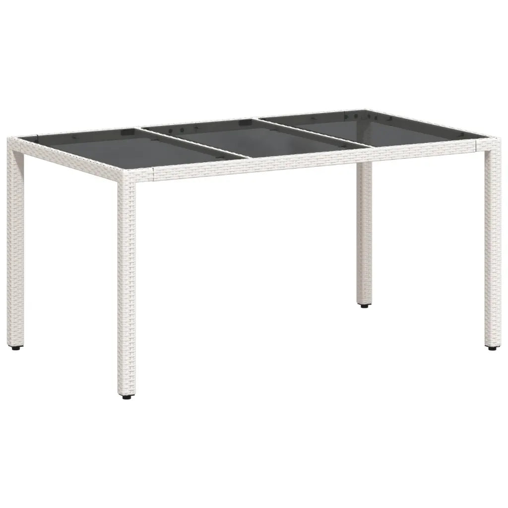 Tavolo da Giardino | Tavolino da esterno Piano in Vetro Bianco 150x90x75cm Polyrattan