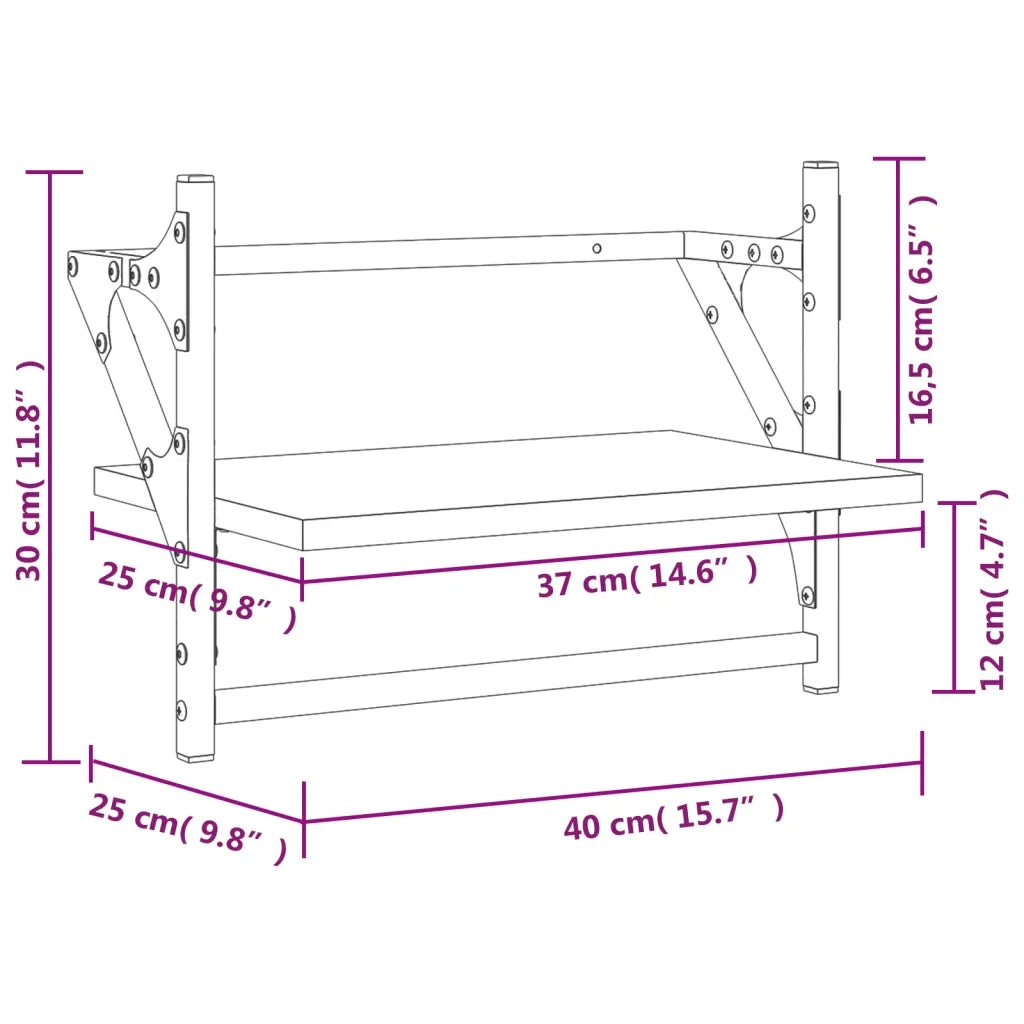 2 pz Mensole a Parete | Scaffale Parete | Ripiano a parete con Aste Grigio Sonoma 40x25x30 cm