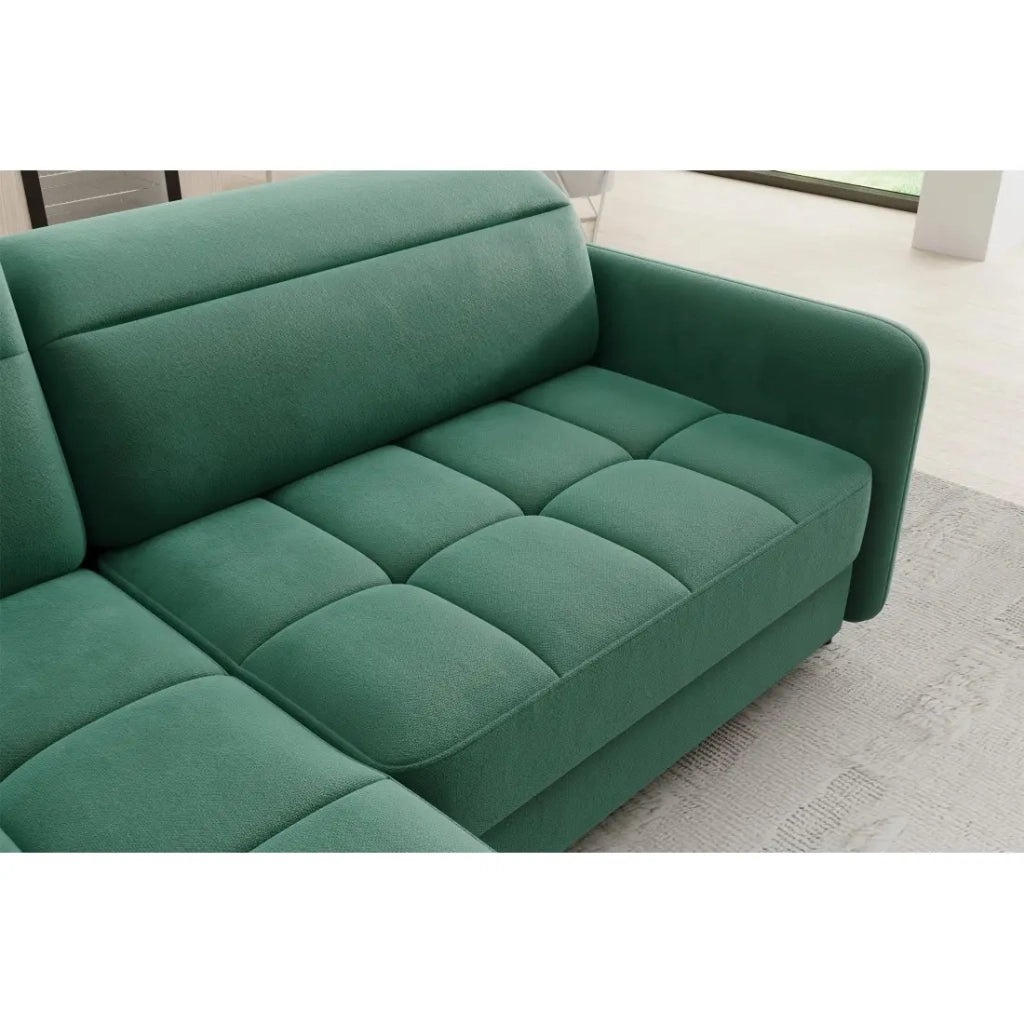 Divano angolare sinistro convertibile BARNEA 208 cm verde scuro con contenitore