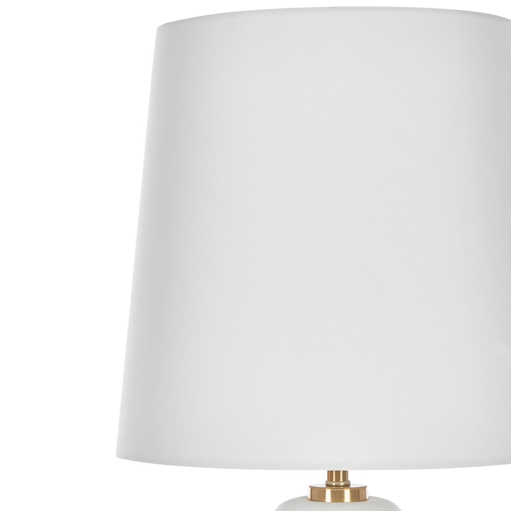 Lampada da Tavolo Base in Metallo Bianco e dorato con Paralume Impero in Tessuto Bianco